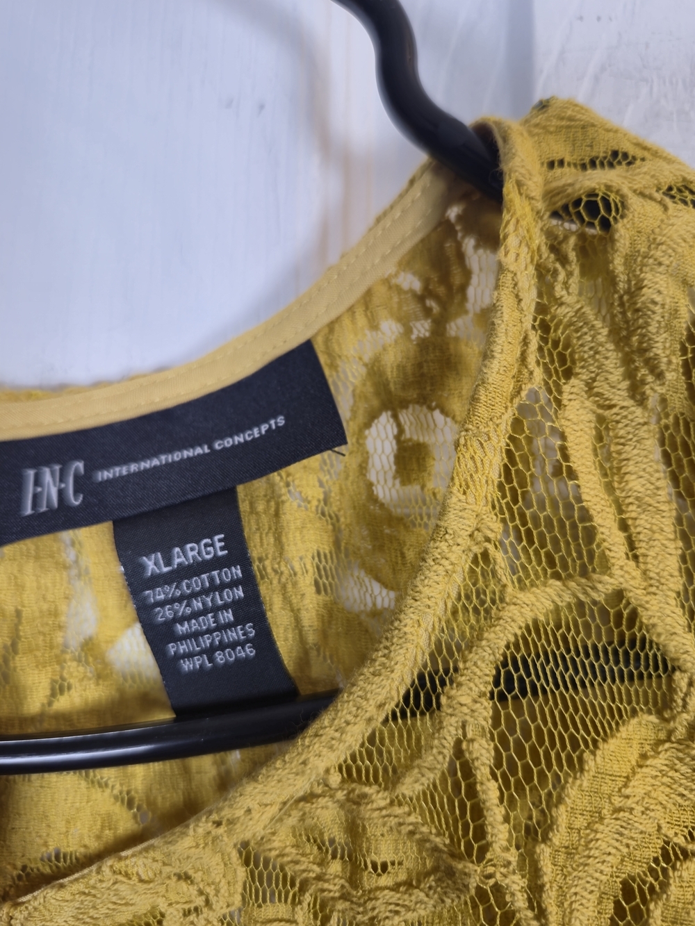 INC International Concepts Mustard Yellow Floral Lace Short Sleeve Blouse XL - Picture 5 of 5